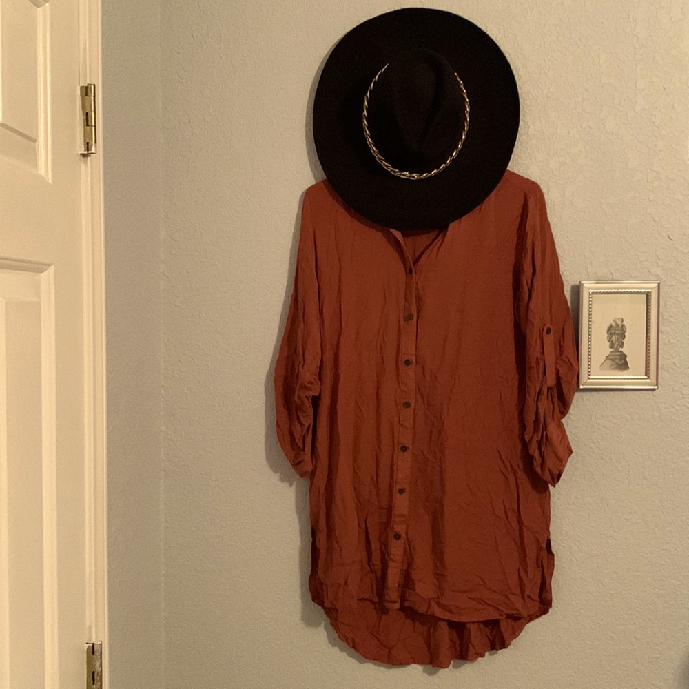 Long button down shirt! With floral Embroidery